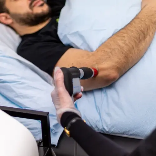 Shockwave therapy treatment applied to injured area